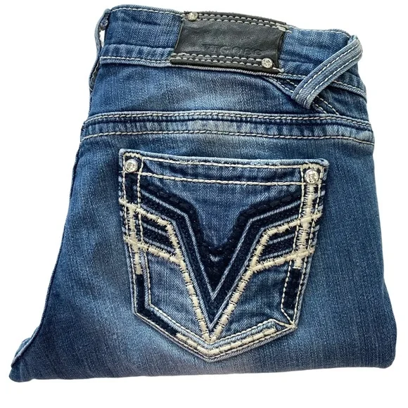 VIGOSS The Chelsea Capri Embroidered Faded Whiskered Stretch Jeans Size 7/8 - Picture 3 of 16